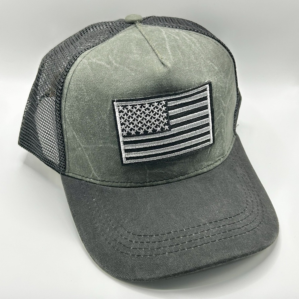 USA Flag United States Patch 2-Tone Trucker Hat Cap Snapback Adjustable Green - Picture 3 of 5